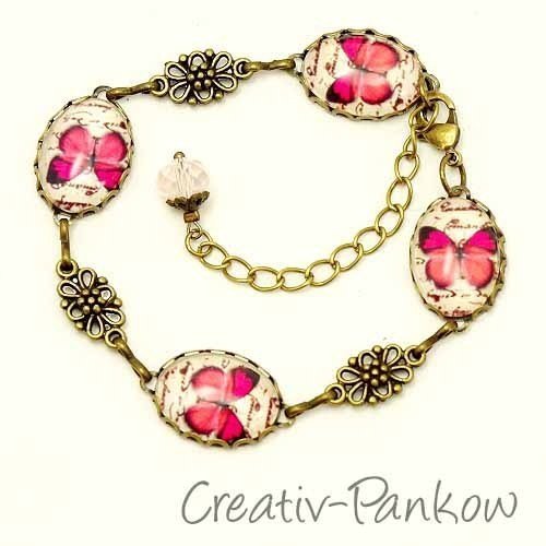 Cabochon Armband "Pinker Schmetterling"