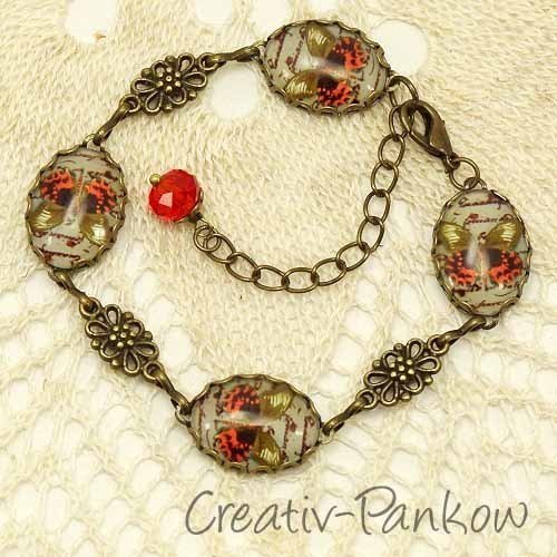Cabochon Armband "Rot/Gelber Schmetterling"