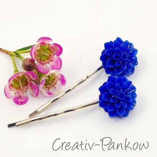 Paar Blumen-Haarklemmen "Blaue Dahlie"