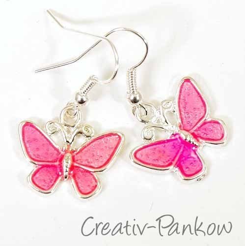 Silberfarbene Ohrhänger "Pinker Schmetterling"