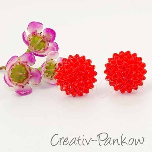 Paar Blüten-Ohrstecker "Rote Chrysantheme"