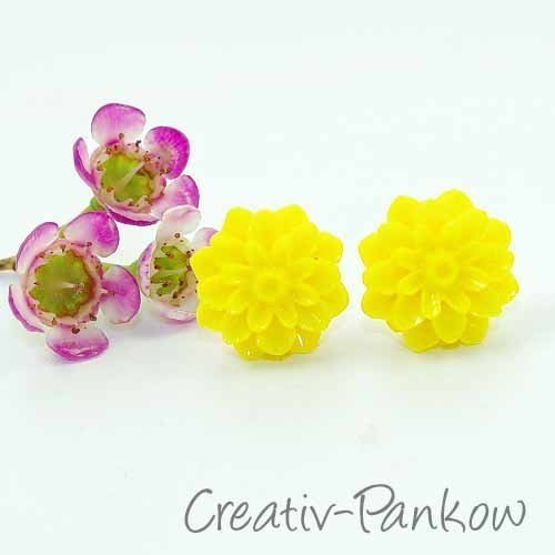 Paar Blüten-Ohrstecker "Gelbe Dahlie" 16mm